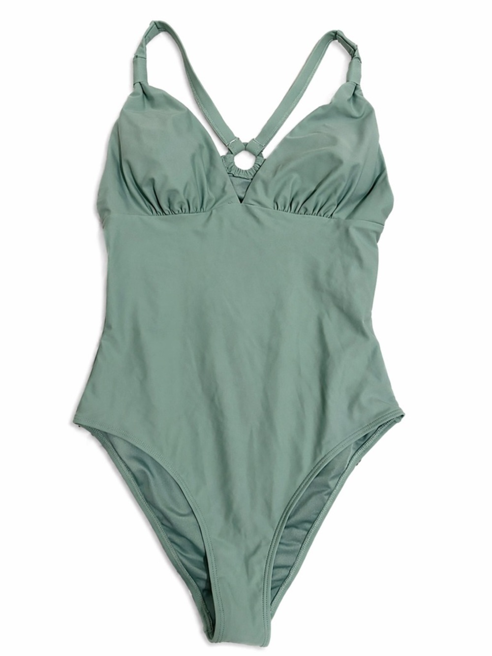 CUPSHE Sage Green One Piece Swimsuit Medium NWT Plunge Ring Back Tummy Control